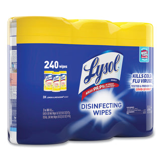 LYSOL® Brand Disinfecting Wipes, 7 x 8, Lemon and Lime Blossom, 80 Wipes/Canister, 3 Canisters/Pack, 2 Packs/Carton (REC84251)