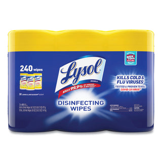 LYSOL® Brand Disinfecting Wipes, 7 x 8, Lemon and Lime Blossom, 80 Wipes/Canister, 3 Canisters/Pack, 2 Packs/Carton (REC84251)