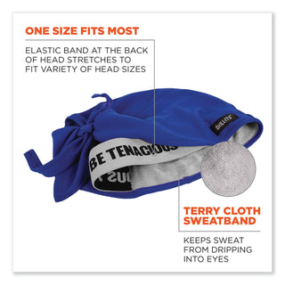 ergodyne® Chill-Its 6615 High-Perform Bandana Doo Rag with Terry Cloth Sweatband, One Size Fits Most, Blue (EGO12481)