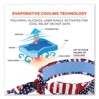 ergodyne® Chill-Its 6700CT Cooling Bandana PVA Tie Headband, One Size Fits Most, Stars and Stripes (EGO12561)