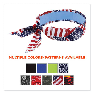 ergodyne® Chill-Its 6700CT Cooling Bandana PVA Tie Headband, One Size Fits Most, Stars and Stripes (EGO12561)