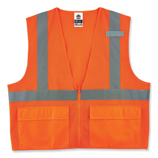 ergodyne® GloWear 8220Z Class 2 Standard Mesh Zipper Vest, Polyester, Small/Medium, Orange (EGO21113)