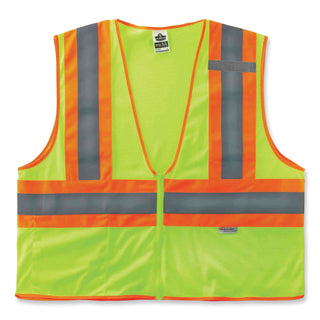 ergodyne® GloWear 8230Z Class 2 Two-Tone Mesh Zipper Vest, Polyester, Large/X-Large, Lime (EGO21325)