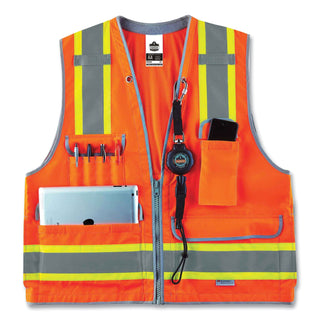 ergodyne® GloWear 8254HDZ Class 2 Heavy-Duty Surveyors Zipper Vest, Polyester, Small/Medium, Orange (EGO21453)