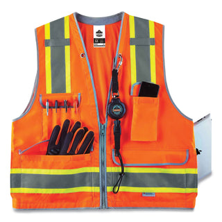 ergodyne® GloWear 8254HDZ Class 2 Heavy-Duty Surveyors Zipper Vest, Polyester, Small/Medium, Orange (EGO21453)