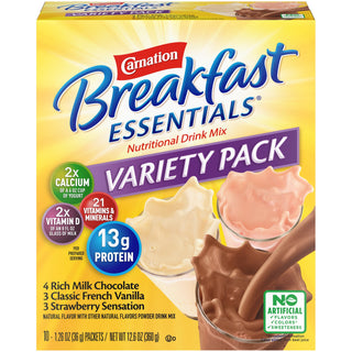 Carnation Breakfast Essentials® Oral Supplement Rich Milk Chocolate / Classic French Vanilla / Strawberry Sensation Flavor Powder 1.26 oz. Individual Packet (1199440_CS)