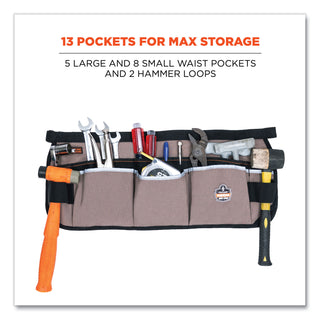ergodyne® Arsenal 5706 13-Pocket Waist Apron, 13 Compartments, 23 x 9, Canvas, Gray (EGO13695)