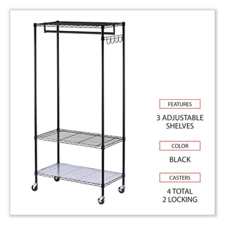 Alera® Wire Shelving Garment Rack, 30 Garments, 36w x 18d x 75h, Black (ALEGR363618BL)