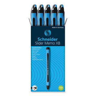 Schneider® Slider Memo XB Ballpoint Pen, Stick, Extra-Bold 1.4 mm, Black Ink, Black/Light Blue Barrel, 10/Box (RED150201)