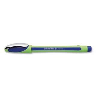Schneider® Xpress Fineliner Porous Point Pen, Stick, Medium 0.8 mm, Blue Ink, Blue/Green Barrel, 10/Box (RED190003)
