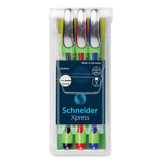 Schneider® Xpress Fineliner Porous Point Pen, Stick, Medium 0.8 mm, Assorted Ink Colors, Green Barrel, 3/Pack (RED190093)