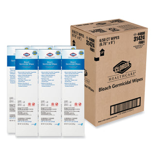 Clorox Healthcare® Bleach Germicidal Wipes, 6 3/4 X 9, Unscented, 50/box, 6 Box/carton (CLO31424CT)