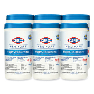 Clorox Healthcare® Bleach Germicidal Wipes, 6 x 5, Unscented, 150/Canister, 6 Canisters/Carton (CLO30577)