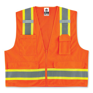 ergodyne® GloWear 8248Z Class 2 Two-Tone Surveyors Zipper Vest, Polyester, 4X-Large/5X-Large, Orange (EGO24069)
