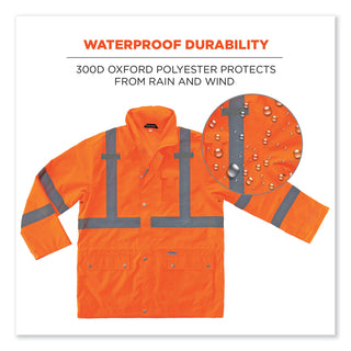 ergodyne® GloWear 8365 Class 3 Hi-Vis Rain Jacket, Polyester, 5X-Large, Orange (EGO24319)