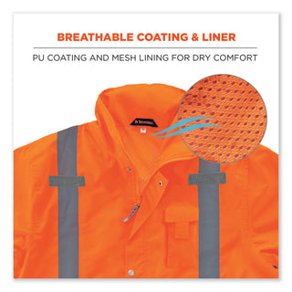 ergodyne® GloWear 8365 Class 3 Hi-Vis Rain Jacket, Polyester, 5X-Large, Orange (EGO24319)