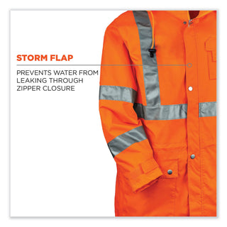 ergodyne® GloWear 8365 Class 3 Hi-Vis Rain Jacket, Polyester, 5X-Large, Orange (EGO24319)