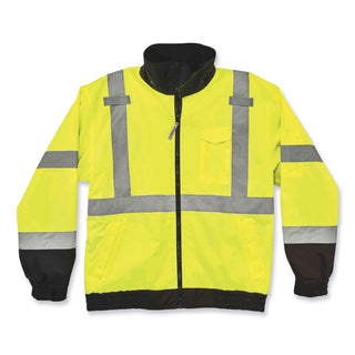 ergodyne® GloWear 8379 Class 3 Hi-Vis Fleece Lined Bomber Jacket, Lime, Medium (EGO24473)
