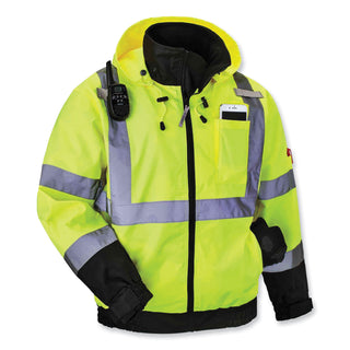 ergodyne® GloWear 8379 Class 3 Hi-Vis Fleece Lined Bomber Jacket, Lime, Medium (EGO24473)
