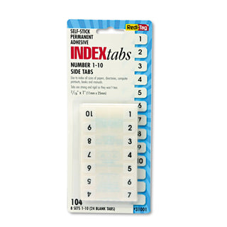 Redi-Tag® Legal Index Tabs, 1/12-Cut Tabs, 1-10, White, 0.44" Wide, 104/Pack (RTG31001)