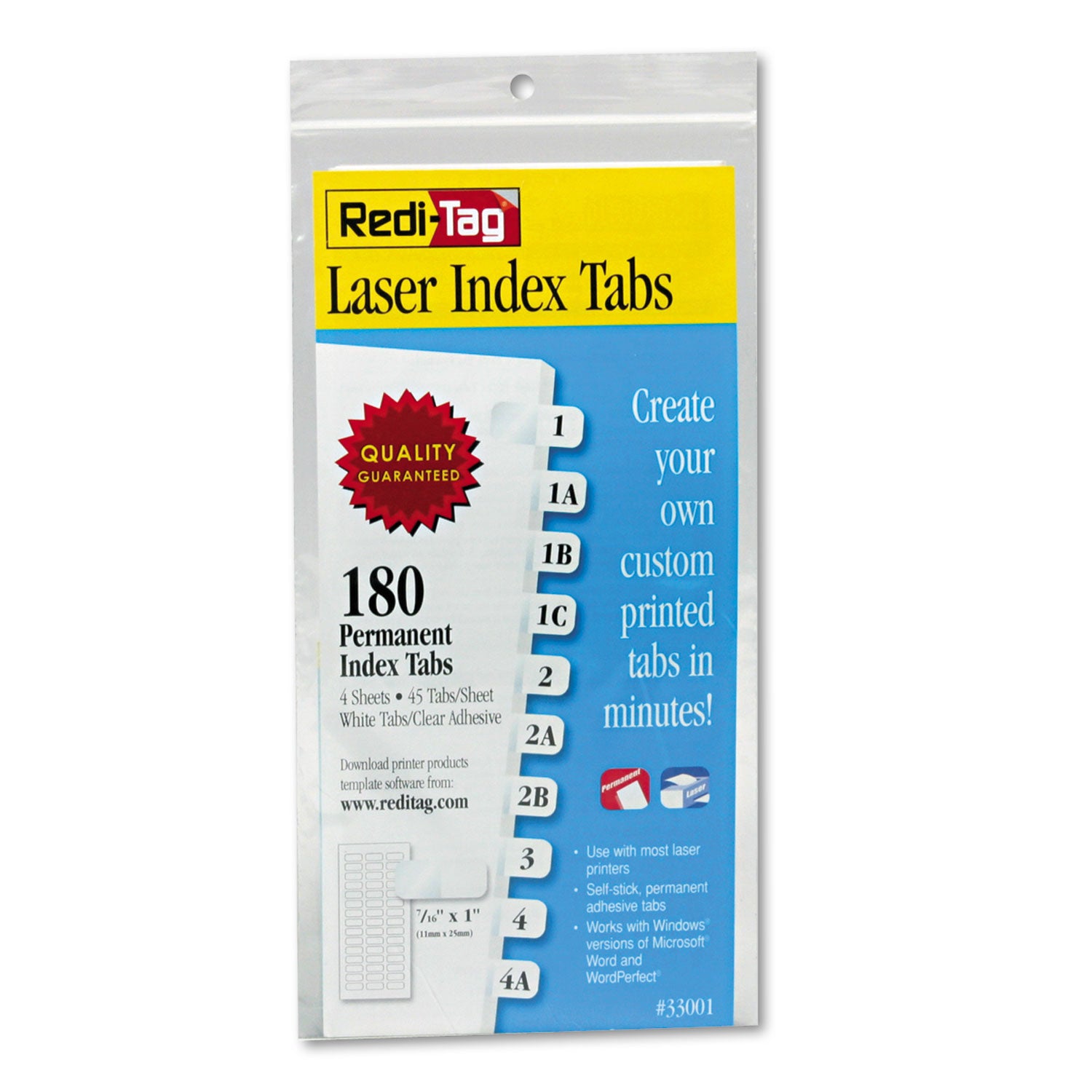 Laser Printable Index Tabs, 1/12-Cut, White, 0.44