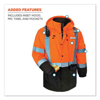 ergodyne® GloWear 8384 Class 3 Hi-Vis Quilted Thermal Parka, 4X-Large, Orange (EGO25578)