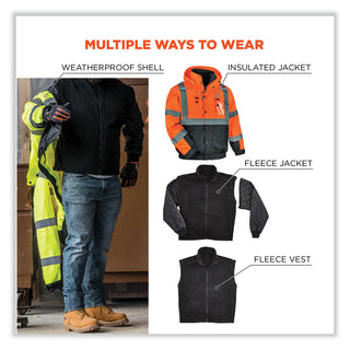 ergodyne® GloWear 8381 Class 3 Hi-Vis 4-in-1 Quilted Bomber Jacket, Orange, 3X-Large (EGO25587)