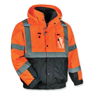 ergodyne® GloWear 8381 Class 3 Hi-Vis 4-in-1 Quilted Bomber Jacket, Orange, 3X-Large (EGO25587)