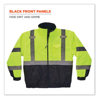 ergodyne® GloWear 8377 Class 3 Hi-Vis Quilted Bomber Jacket, Lime, Small (EGO25622)