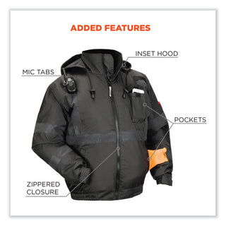 ergodyne® GloWear 8377EV Non-Certified Hi-Vis Quilted Bomber Jacket, Black, Small (EGO25642)