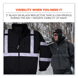 ergodyne® GloWear 8377EV Non-Certified Hi-Vis Quilted Bomber Jacket, Black, 2X-Large (EGO25646)