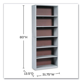 Safco® Value Mate Series Steel Six Shelf Bookcase, 31 3/4w x 13 1/2d x 80h, Gray (SAF7174GR)
