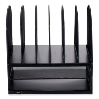 Safco® Powered Onyx Desk Organizer w/2 Horizontal and 6 Upright Sections, Letter, 13.5 x 11.5 x 13, Black,Ships in 1-3 Business Days (SAF3233BL)