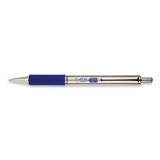 Zebra® F-402 Retractable Ballpoint Pen, 0.7mm, Blue Ink, Stainless Steel/Blue Barrel (ZEB29220)