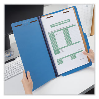 Universal® Bright Colored Pressboard Classification Folders, 2" Expansion, 2 Dividers, 6 Fasteners, Legal Size, Cobalt Blue, 10/Box (UNV10311)