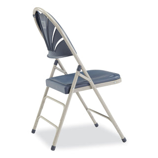 NPS® 1100 Series Deluxe Fan-Back Tri-Brace Folding Chair, Supports 500 lb, Dk Blue Seat/Back, Gray Base,4/CT (NPS1115)