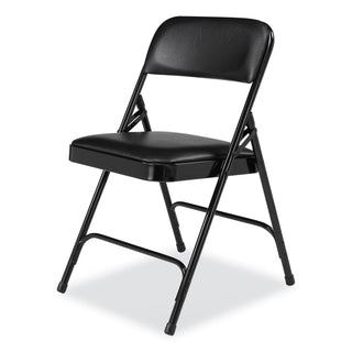 NPS® 1200 Series Premium Vinyl Dual-Hinge Folding Chair, Supports 500 lb, 17.75" Seat Ht, Caviar Black, 4/CT (NPS1210)