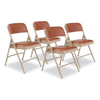 NPS® 1200 Series Vinyl Dual-Hinge Folding Chair, Supports 500 lb, Honey Brown Seat/Back, Beige Base, 4/CT (NPS1203)