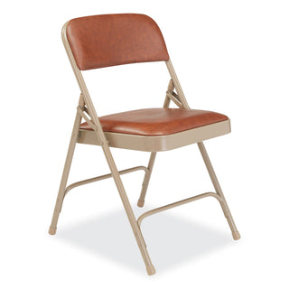 NPS® 1200 Series Vinyl Dual-Hinge Folding Chair, Supports 500 lb, Honey Brown Seat/Back, Beige Base, 4/CT (NPS1203)