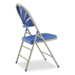 NPS® 1100 Series Deluxe Fan-Back Tri-Brace Folding Chair, Supports 500 lb, Blue Seat/Back, Gray Base, 4/CT (NPS1105)