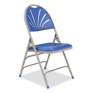 NPS® 1100 Series Deluxe Fan-Back Tri-Brace Folding Chair, Supports 500 lb, Blue Seat/Back, Gray Base, 4/CT (NPS1105)