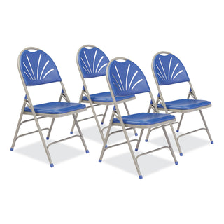 NPS® 1100 Series Deluxe Fan-Back Tri-Brace Folding Chair, Supports 500 lb, Blue Seat/Back, Gray Base, 4/CT (NPS1105)