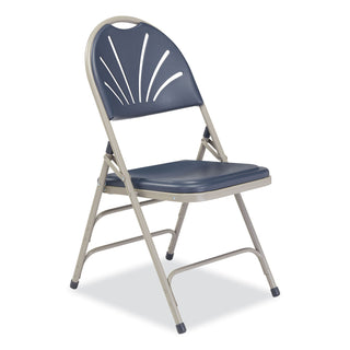 NPS® 1100 Series Deluxe Fan-Back Tri-Brace Folding Chair, Supports 500 lb, Dk Blue Seat/Back, Gray Base,4/CT (NPS1115)