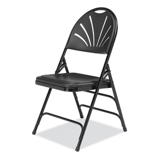 NPS® 1100 Series Fan-Back Tri-Brace Dual Hinge Folding Chair, Supports 500 lb, 17.75" Seat Ht, Black, 4/CT (NPS1110)
