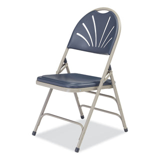 NPS® 1100 Series Deluxe Fan-Back Tri-Brace Folding Chair, Supports 500 lb, Dk Blue Seat/Back, Gray Base,4/CT (NPS1115)
