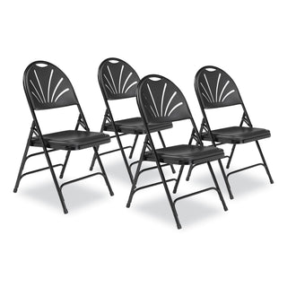 NPS® 1100 Series Fan-Back Tri-Brace Dual Hinge Folding Chair, Supports 500 lb, 17.75" Seat Ht, Black, 4/CT (NPS1110)