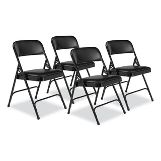 NPS® 1200 Series Premium Vinyl Dual-Hinge Folding Chair, Supports 500 lb, 17.75" Seat Ht, Caviar Black, 4/CT (NPS1210)