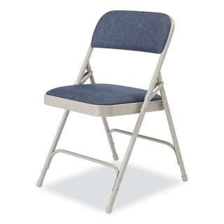NPS® 2200 Series Fabric Dual-Hinge Premium Folding Chair, Supports 500 lb, Blue Seat/Back, Gray Base, 4/CT (NPS2205)
