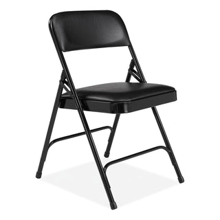 NPS® 1200 Series Premium Vinyl Dual-Hinge Folding Chair, Supports 500 lb, 17.75" Seat Ht, Caviar Black, 4/CT (NPS1210)