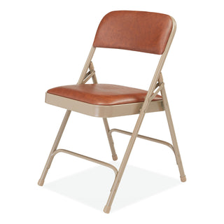 NPS® 1200 Series Vinyl Dual-Hinge Folding Chair, Supports 500 lb, Honey Brown Seat/Back, Beige Base, 4/CT (NPS1203)